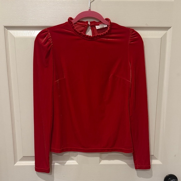 Maison Jules red velvet puff sleeve top, XS - Picture 2 of 6